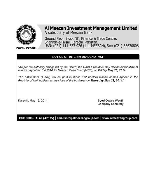 NOTICE-OF-INTERIM-DIVIDEND--MCF